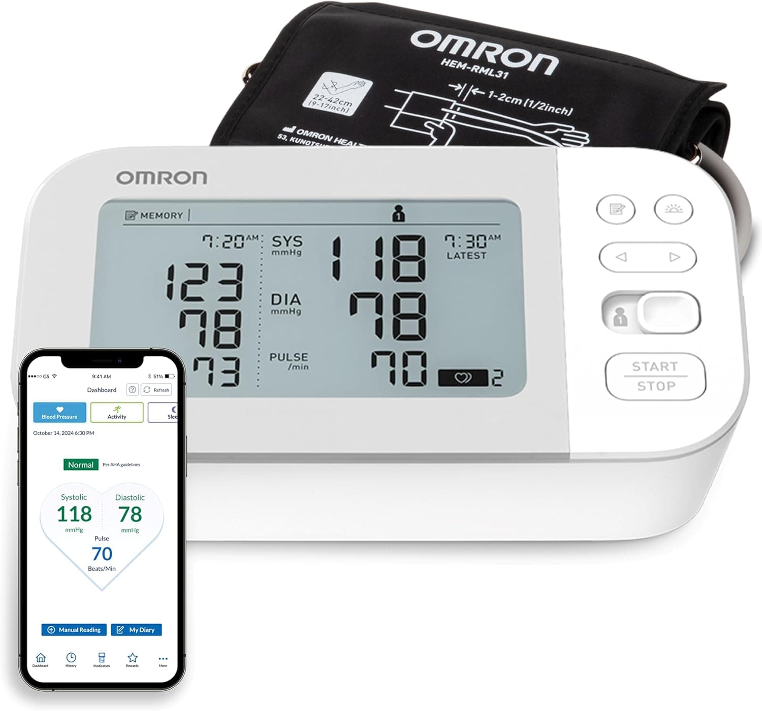 Gold Wireless Upper Arm Blood Pressure Monitor With Side-by-Side LCD Comparison 2-User 120-Reading Memory