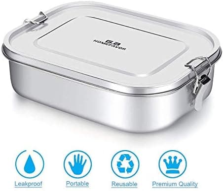 Stainless Steel Bento Lunch Food Box Container Large 1400ml Metal Bento Lunch Box Container Lockable Clips Leak Proof BPA-Free Dishwasher Safe - Thumbnail 7