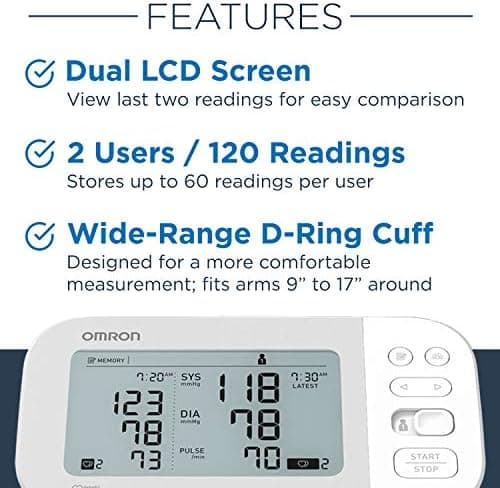 Gold Wireless Upper Arm Blood Pressure Monitor With Side-by-Side LCD Comparison 2-User 120-Reading Memory - Thumbnail 3