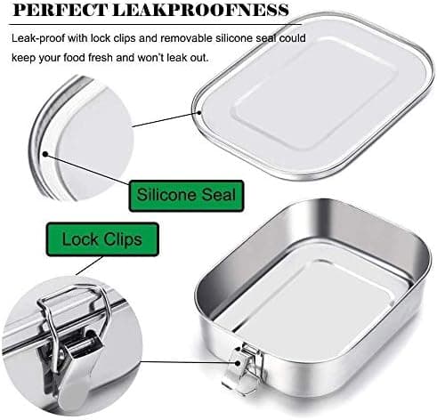 Stainless Steel Bento Lunch Food Box Container Large 1400ml Metal Bento Lunch Box Container Lockable Clips Leak Proof BPA-Free Dishwasher Safe - Thumbnail 4