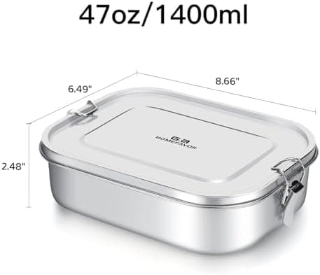 Stainless Steel Bento Lunch Food Box Container Large 1400ml Metal Bento Lunch Box Container Lockable Clips Leak Proof BPA-Free Dishwasher Safe - Thumbnail 3