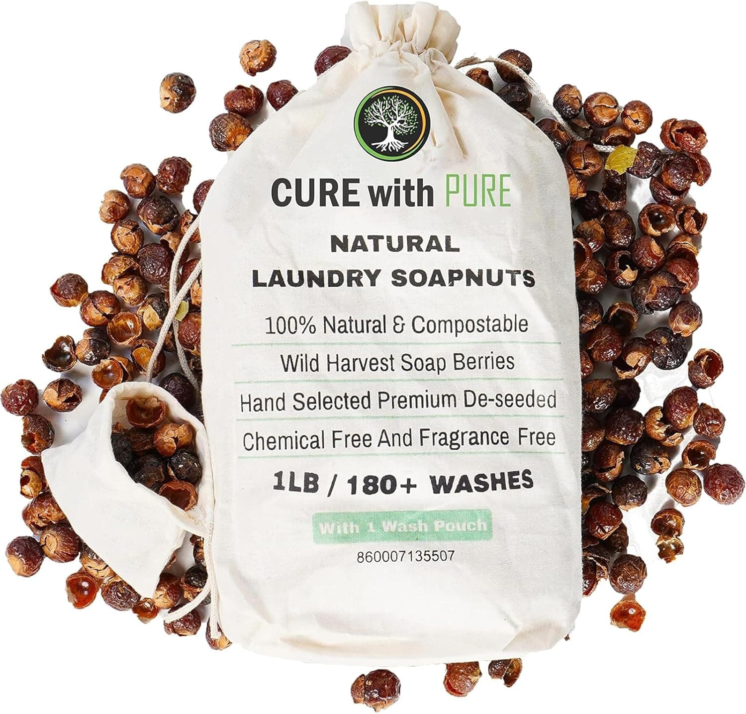 Organic Soap Nuts Deseeded 1lb/450g With 2 Wash Bag Approx 180 Loads