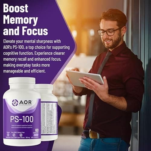 PS-100 Phosphatidylserine 100mg, 60 Caps 20-Day Supply - Vegan And Non-GMO - Ideal For Supporting Mental Clarity, Focus & Cognitive Support - Contains PS Phosphatidylserine From Sunflower Lecithin - Thumbnail 2