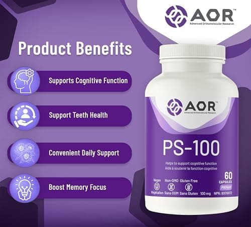PS-100 Phosphatidylserine 100mg, 60 Caps 20-Day Supply - Vegan And Non-GMO - Ideal For Supporting Mental Clarity, Focus & Cognitive Support - Contains PS Phosphatidylserine From Sunflower Lecithin - Thumbnail 3