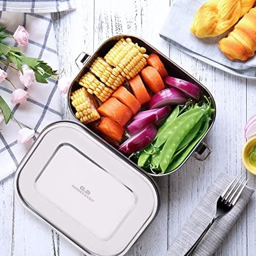 Stainless Steel Bento Lunch Food Box Container Large 1400ml Metal Bento Lunch Box Container Lockable Clips Leak Proof BPA-Free Dishwasher Safe - Thumbnail 2