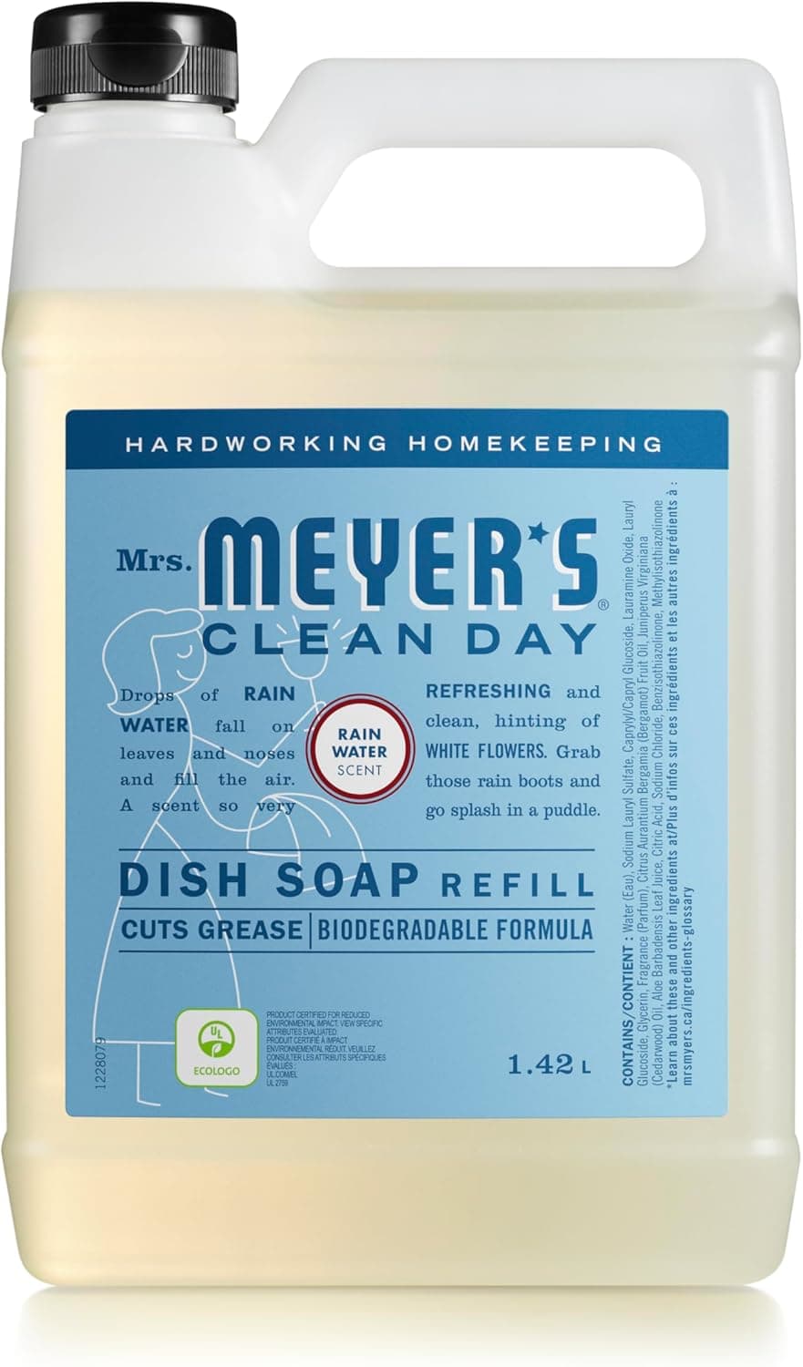 Clean Day Liquid Dish Soap Refill, Rain Water Scent, 1.4L Bottle