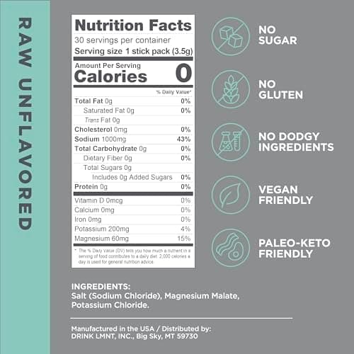 Keto Electrolyte Powder Packets | Paleo Hydration Powder | No Sugar, No Artificial Ingredients | Raw Unflavored | 30 Stick Packs - Thumbnail 2