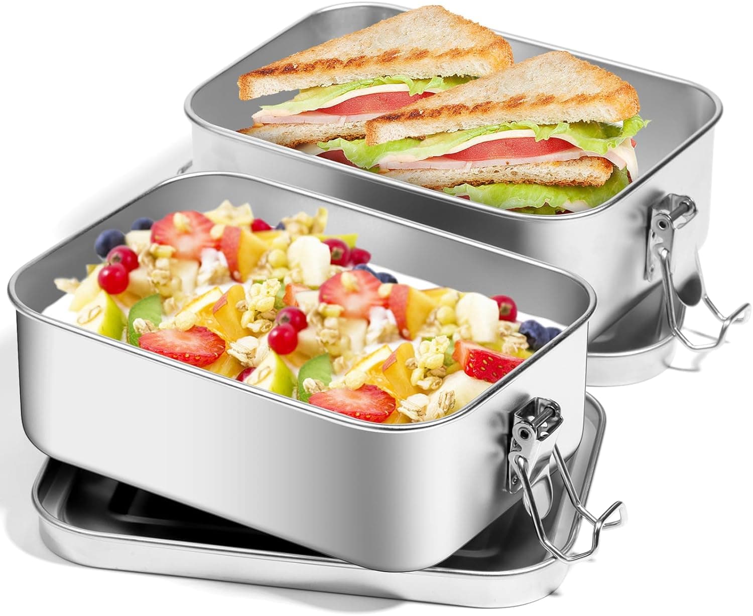 2 Pcs 850ml Stainless Steel Food Storage Container Set with Lids