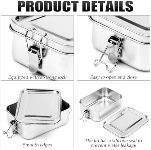 2 Pcs 850ml Stainless Steel Food Storage Container Set with Lids - Thumbnail 3